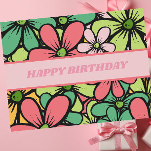 Postal Sencillo Moderno Minimalista Cumpleaños Floral Col