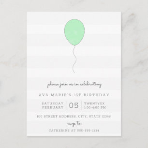 Postal Sencillo Shabby Gris Chic y Balón Verde Cumpleaños