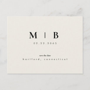 Postal Sencillo y Elegante Monograma Beige Save the Date 