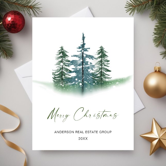 Postal Sencillo y elegante Navidad de árbol Saludo de la  (Simple Elegant Tree Christmas Company Greeting Postcard)