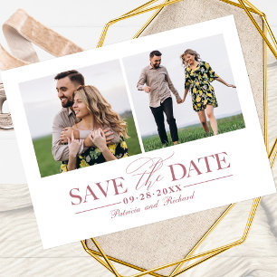 Postal Sencillo y elegante Save The Date de boda 2 fotos