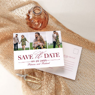 Postal Sencillo y elegante Save The Date de boda con 3 fo