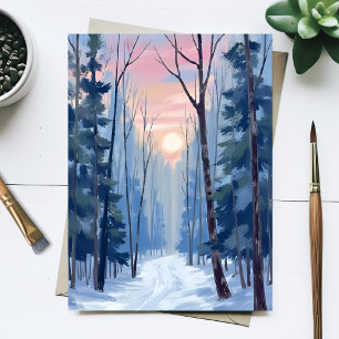 Postal Sendero de bosque nevado Luz solar de invierno Acu