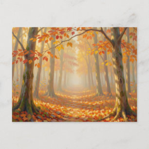 Postal Sendero de bosque otoñal Arte de paisaje pictórico