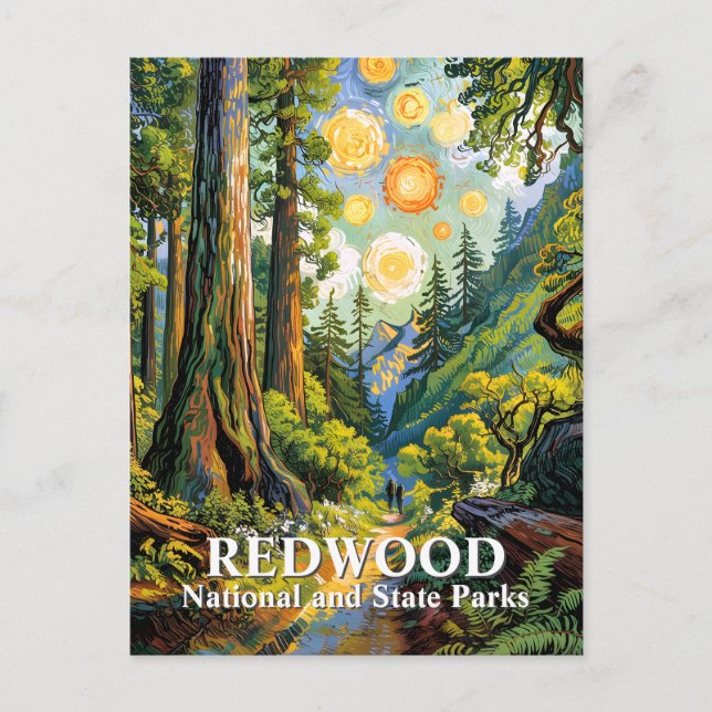 Postal Sendero de excursión del Parque Nacional Redwood d (Anverso)