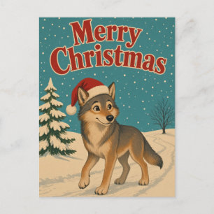 Postal Sendero de invierno del lobo Animal Navidad