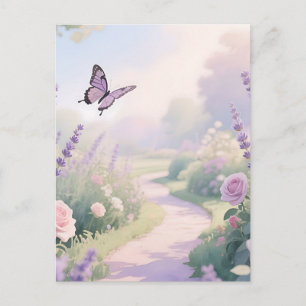 Postal Sendero de Mariposas en el Jardín de Rosas Lavanda