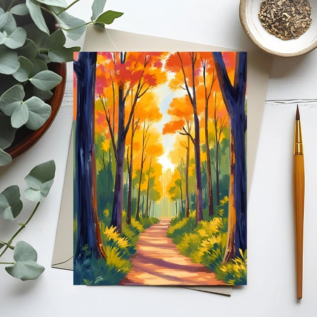 Postal Sendero del Bosque Otoñal | Aquarela de Follaje Ot (Subido por el creador)