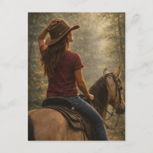 Postal Sendero iluminado por el sol   Arte de caballo   P