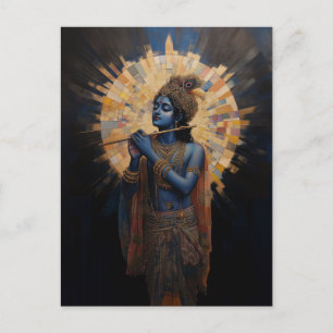 Postal Señor divino Krishna tocando la flauta Art Nouveau