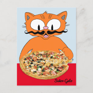 Postal "Señor Gato Pizza" Divertida Pizza Deluxe Gato Ado