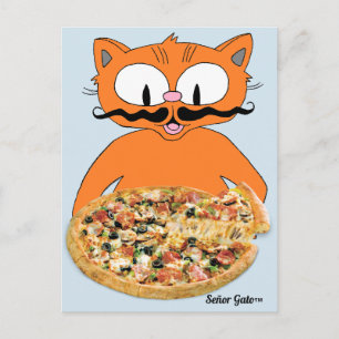 Postal "Señor Gato Pizza" Divertida Pizza Deluxe Gato Ado
