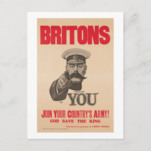 Postal Señor Kitchener Wants You WWI Propaganda británico