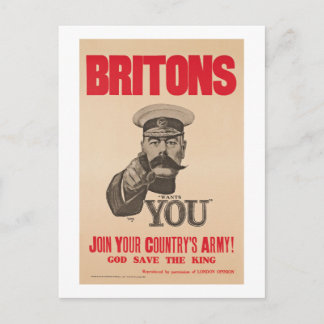 Postal Señor Kitchener Wants You WWI Propaganda británico
