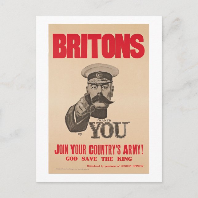 Postal Señor Kitchener Wants You WWI Propaganda británico (Anverso)