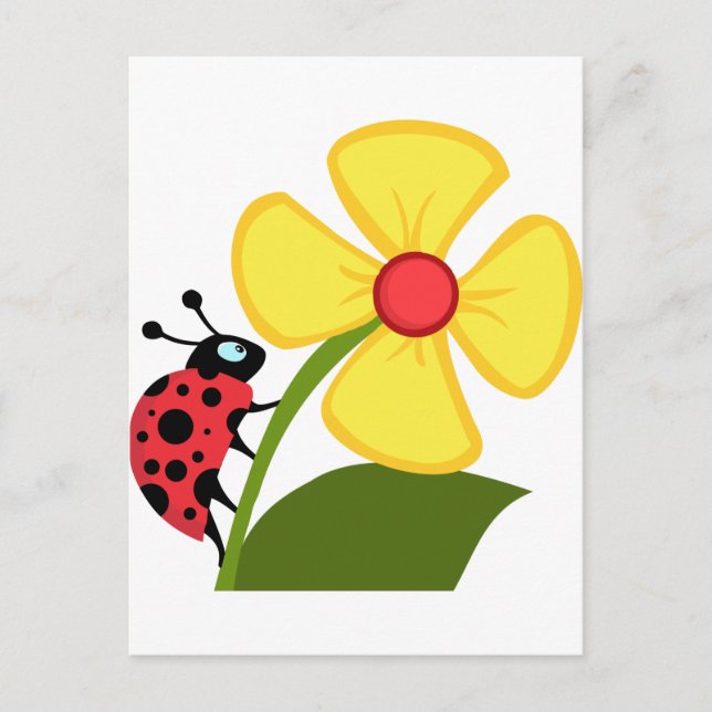 Postal Señora Bug en la flor amarilla (Anverso)