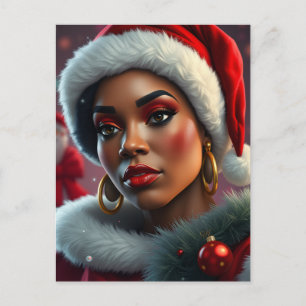 Postal Señora Claus negra melanina Santa hermana Navidad