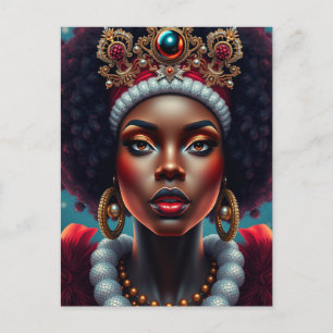 Postal Señora Claus negra melanina Santa hermana Navidad