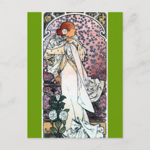 Postal señora con camelias thatre art nouveau
