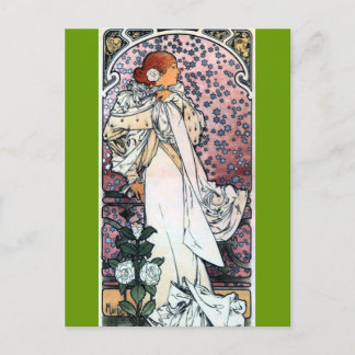 Postal señora con camelias thatre art nouveau