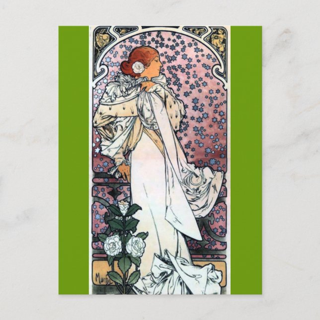 Postal señora con camelias thatre art nouveau (Anverso)