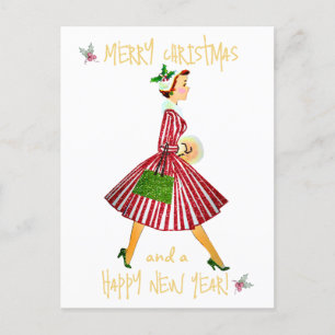 Postal Señora de la Navidad Vieja Feliz Saludo de Navidad