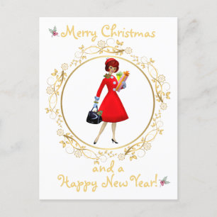 Postal Señora de la Navidad Vieja Feliz Saludo de Navidad