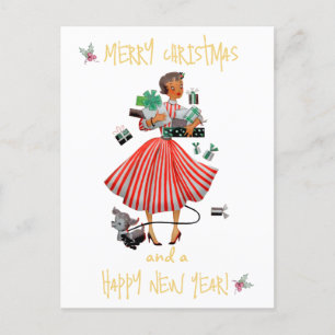 Postal Señora de la Navidad Vieja Feliz Saludo de Navidad