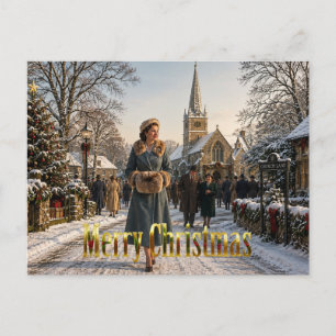 Postal Señora de Navidad de la aldea inglesa de los años