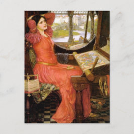 Postal Señora de Shalott sentada en su escritorio