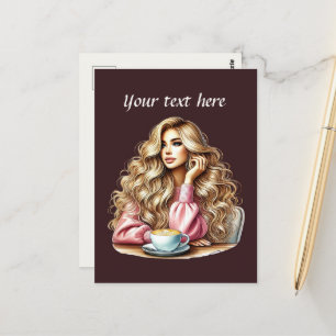 Postal Señora del café linda agregar texto