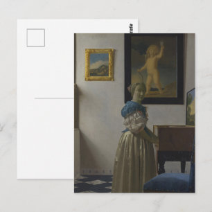 Postal Señora del Vermeer parada en un Bella Artes retro 