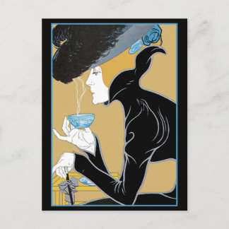 Postal Señora Drinking Tea de Nouveau del arte