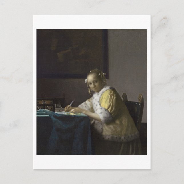 Postal Señora escribiendo una carta de Johannes Vermeer (Anverso)