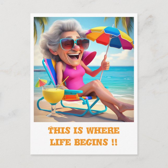 POSTAL " SEÑORA RETIRADA EN LA PLAYA " (Anverso)