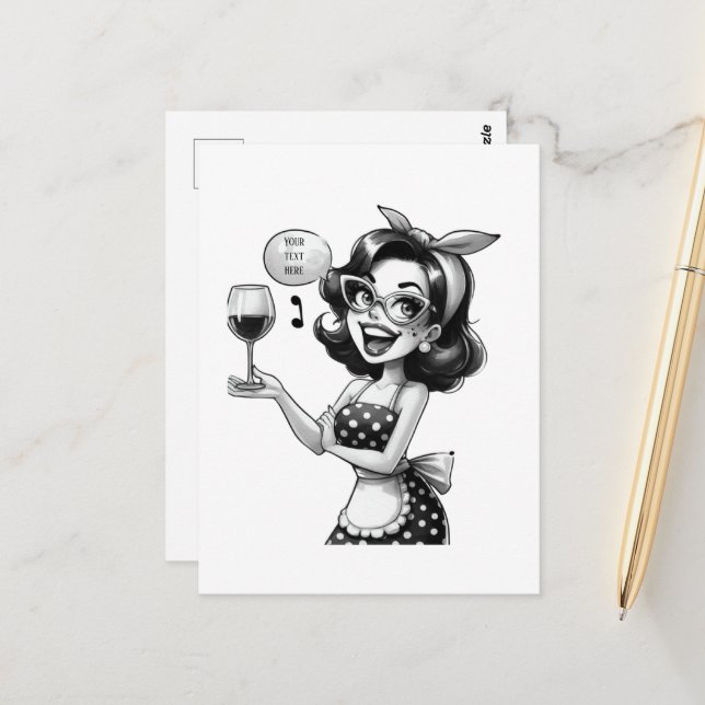 Postal señora retro vintage agregar texto (Anverso/Reverso In Situ)