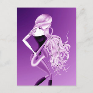 Postal Señora Saxofonista postalita púrpura