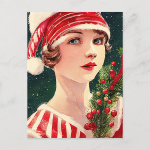 Postal Señora Vintage de Navidad
