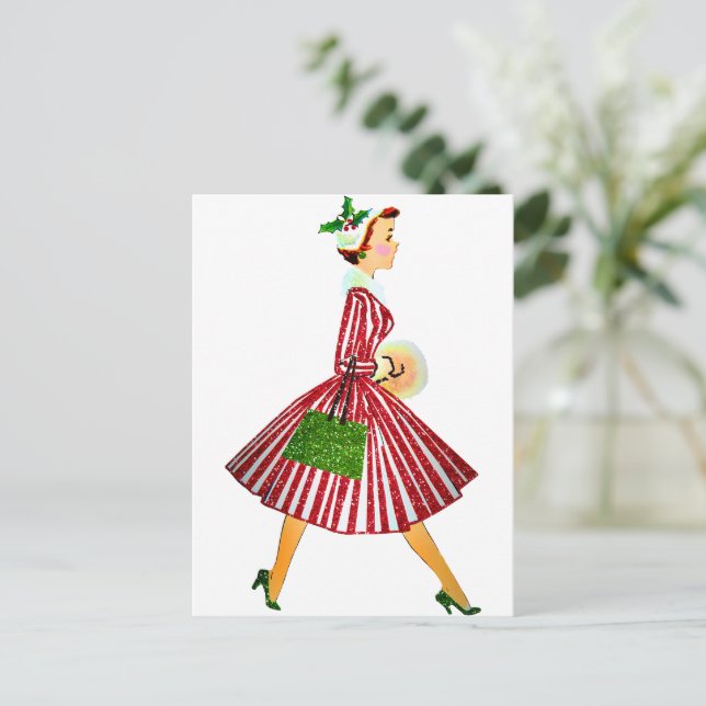 Postal Señora vintage de Navidad de 1950   (Anverso de pie)