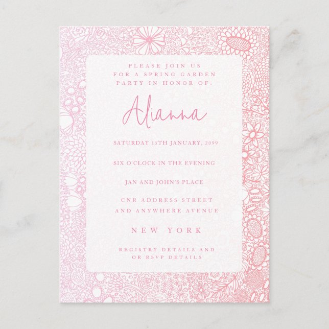 Postal Señoras Artista De Escena De Jardín Rosa Ilustrado (Anverso)