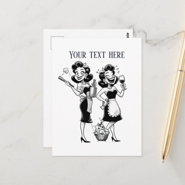 Postal Señoras de época retro de Guay añaden texto (Anverso/Reverso In Situ)