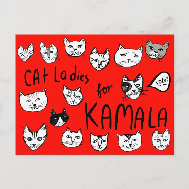 Postal SEÑORAS GATAS para KAMALA Cute VOTA ELECCIÓN (Anverso)