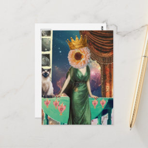 Postal Señorita Flora y su gato arte surrealista