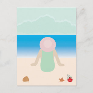 Postal Sentado en la arena de la playa