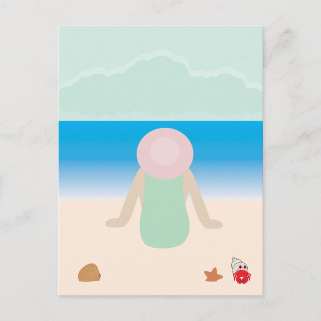 Postal Sentado en la arena de la playa (Anverso)