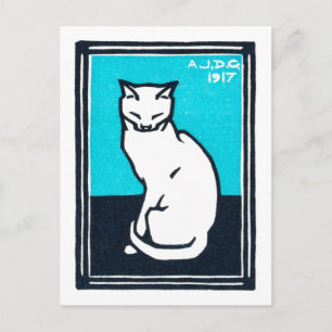 Postal Sentando gato blanco, Julie de Graag