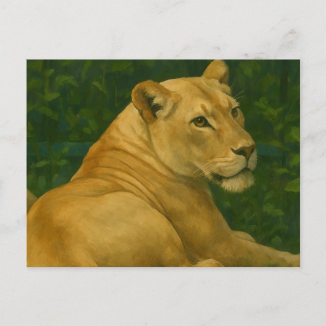 Postal Sentinel forestal - Descansa leona con luz dorada (Anverso)