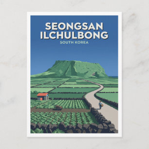 Postal Seongsan Ilchulbong sobre los campos del este de J