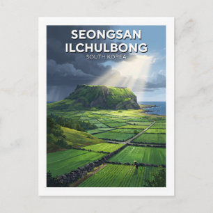 Postal Seongsan Ilchulbong y las tierras agrícolas del es