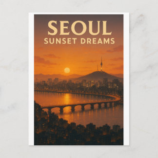 Postal Seoul Korean Sunset Dream  – City Skyline Art